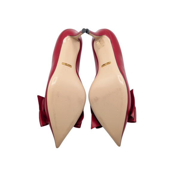Gucci Red Leather Pearl Bee Bow Pumps Size 40 - Picture 7 of 10